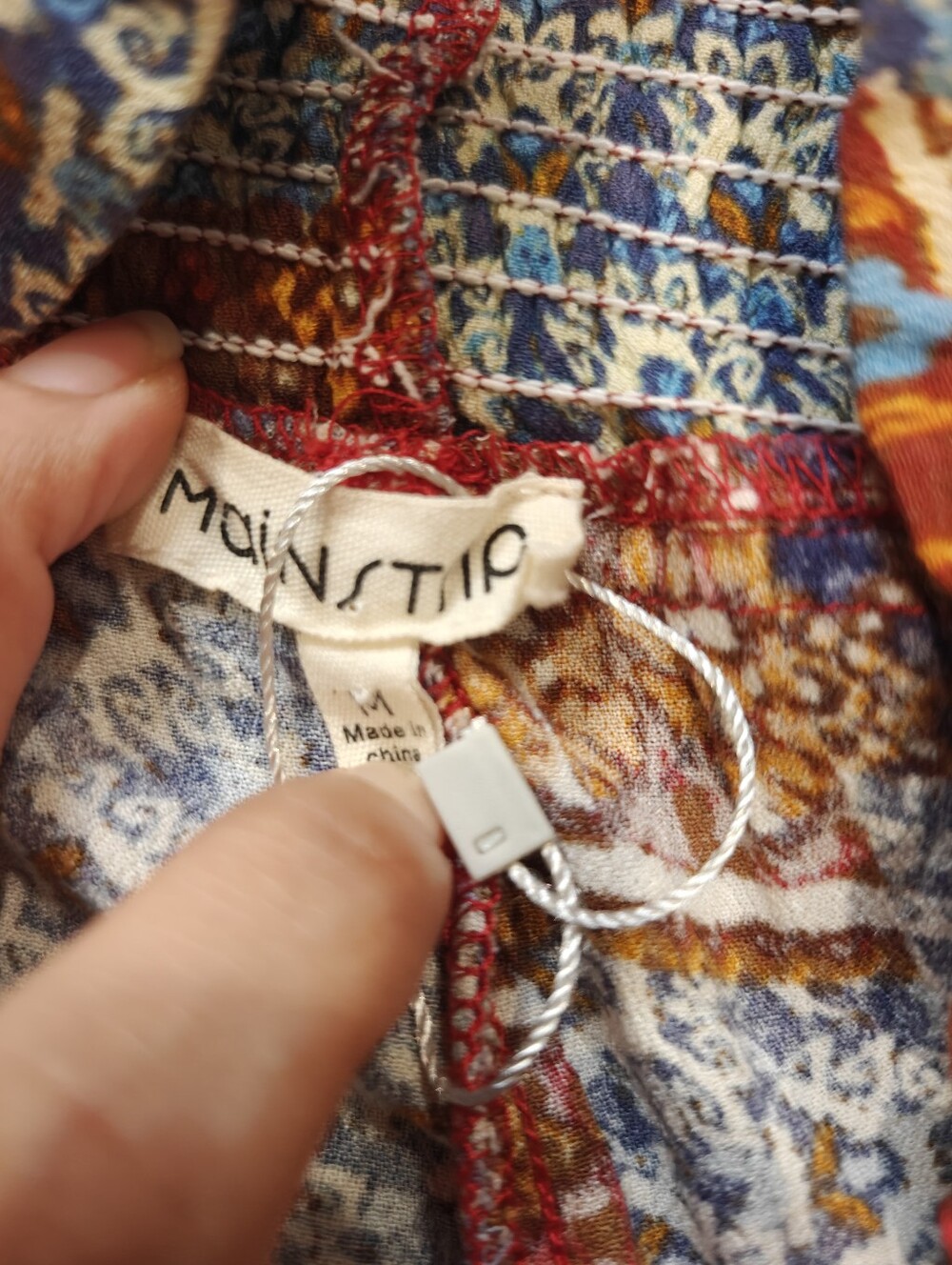 Main Strip Patchwork Wide-Leg Split Pants in Rust & Blue - Picture 2 of 8